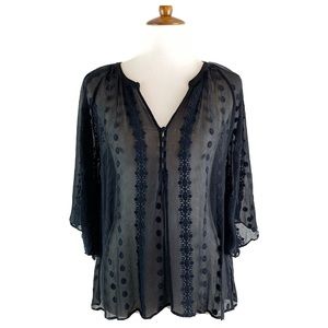ZOA Sheer Silk Top Embroidered Medium Flutter